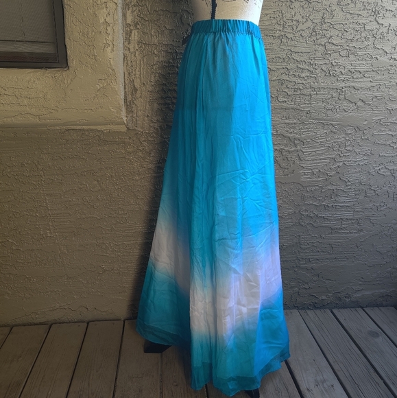 🆕 WHBM Blue Ombre long Maxi 100% Silk A-line summer spring fairycore Skirt (XS) - Picture 6 of 13